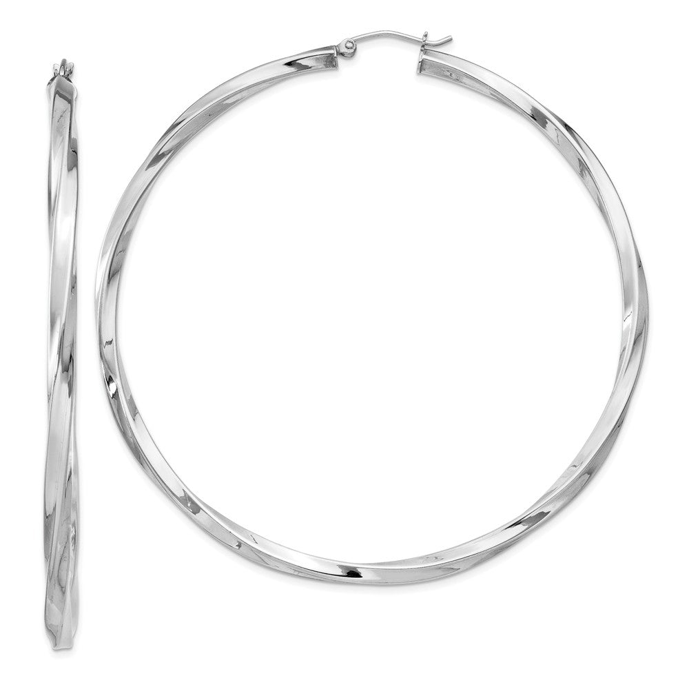 Stella Silver 925 Sterling Silver Rhodium-plated Twisted Hoop Earrings, 72mm x 70mm