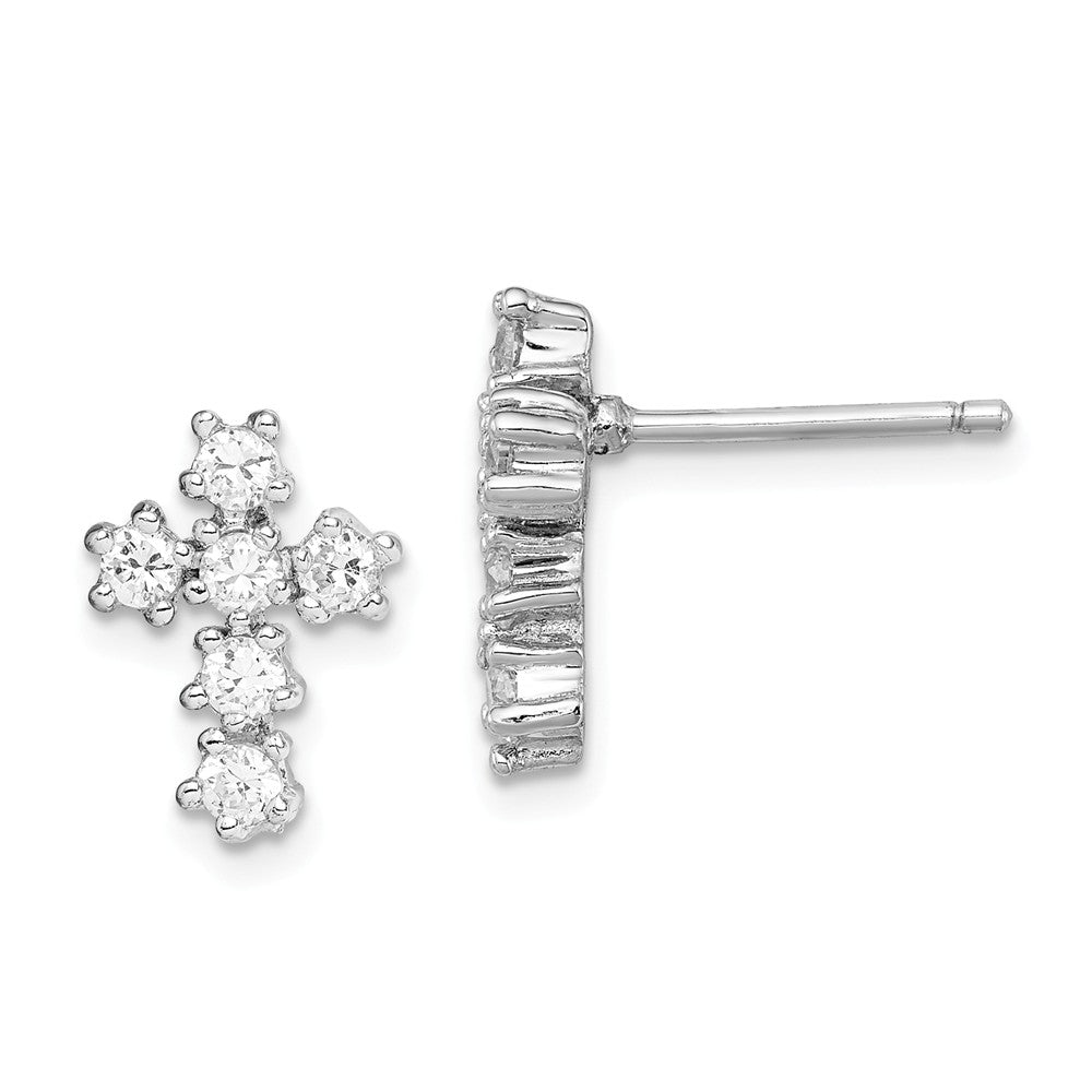 Stella Silver 925 Sterling Silver Rhodium-plated Cubic Zirconia ( CZ ) Cross Post Earrings, 19mm x 10mm