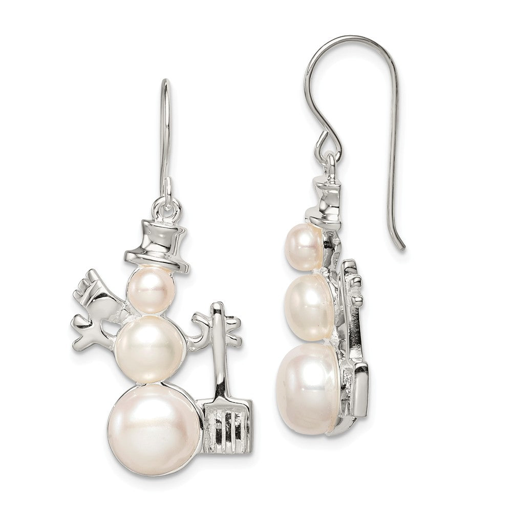 Stella Silver 925 Sterling Silver Freshwater Cultured Pearl Snowman Earrings, 40mm x 22mm
