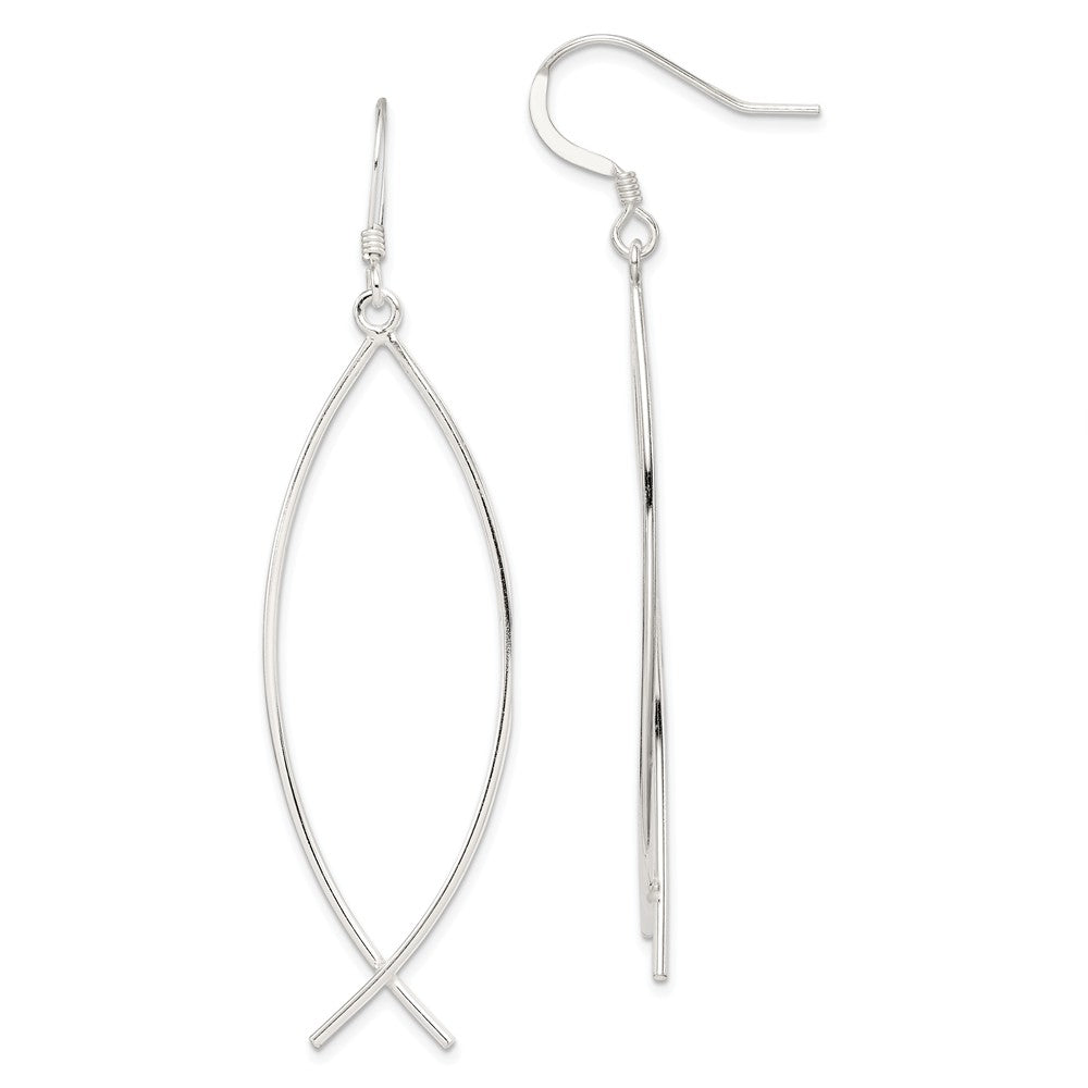 Stella Silver 925 Sterling Silver Ichthus (fish) Earrings, 59mm x 15mm