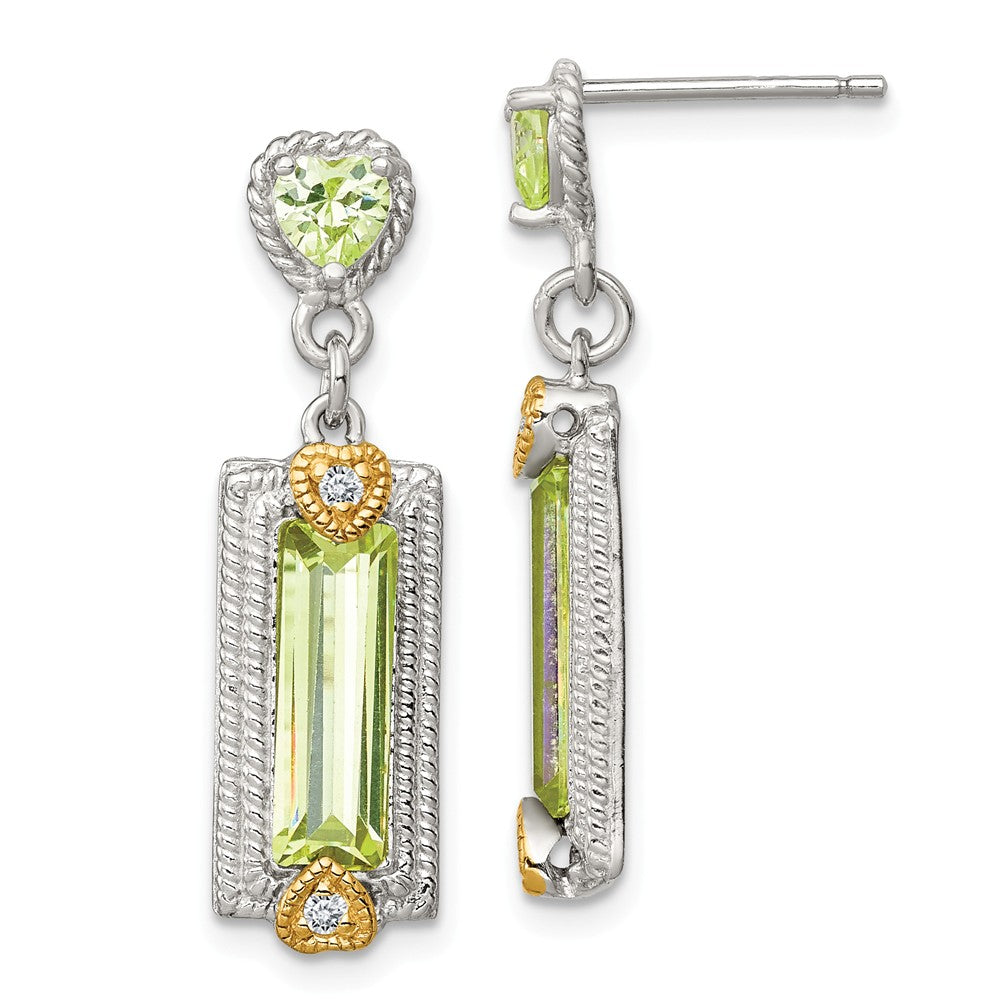 Stella Silver 925 Sterling Silver & Vermeil Light Green Cubic Zirconia ( CZ ) Post Earrings, 28mm x 8mm