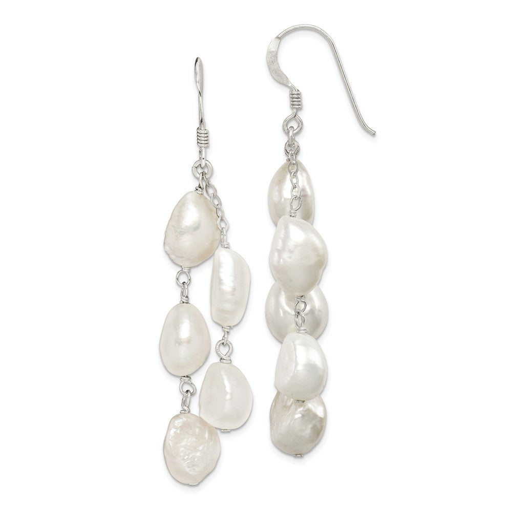 Stella Silver 925 Sterling Silver 2-Strand Freshwater Cultured Pearl Dangle Earrings, 56mm x 8mm