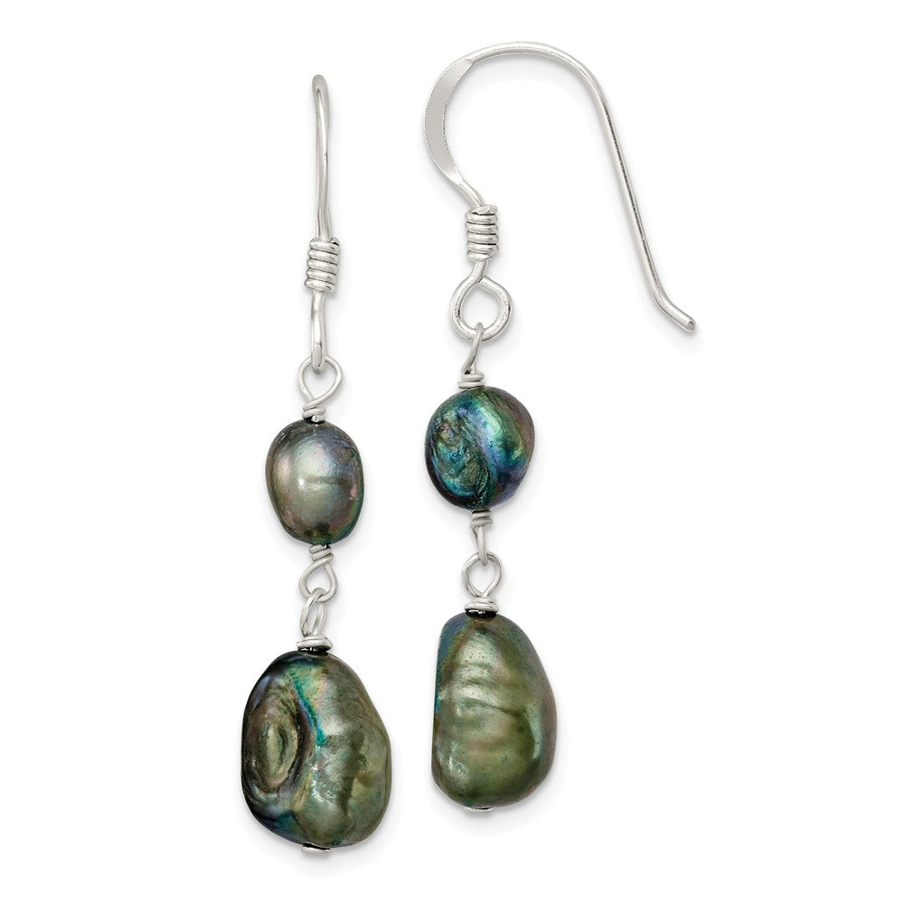 Stella Silver 925 Sterling Silver Blue-Green Freshwater Cultured Pearl Earrings, 36mm x 9mm