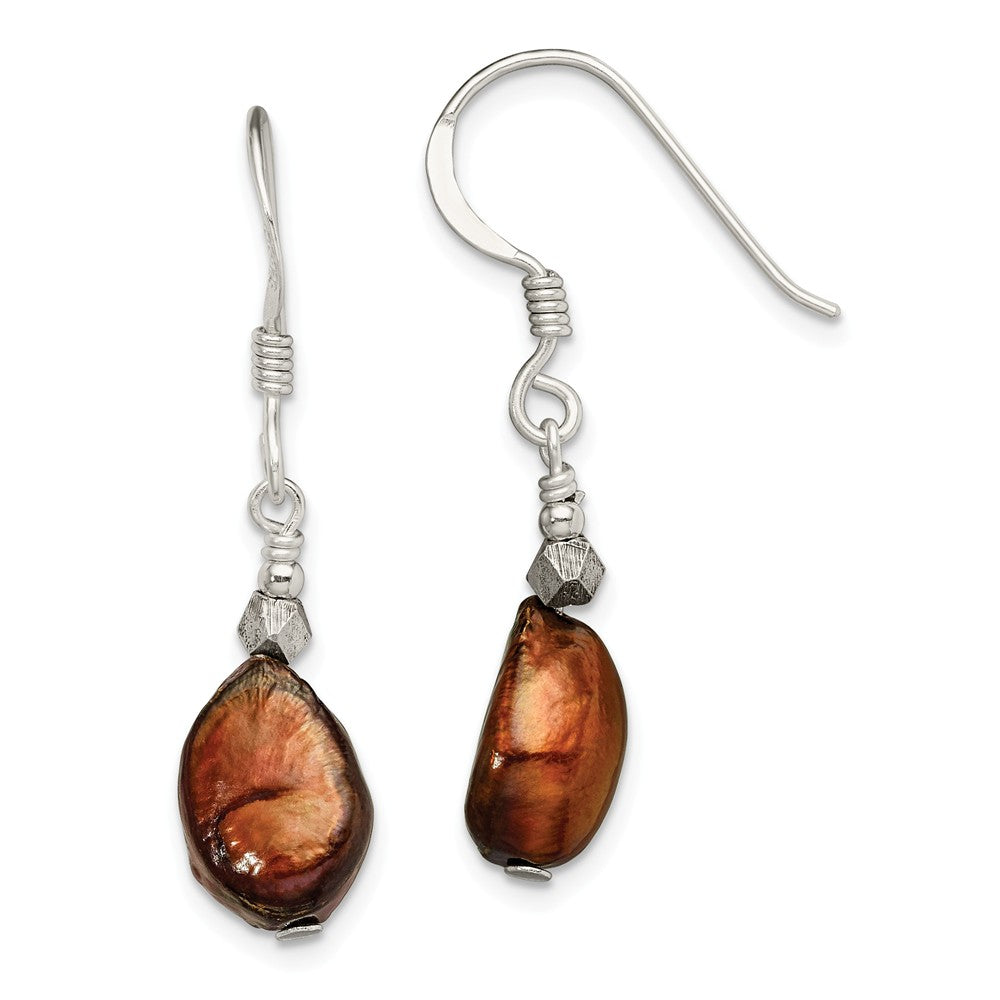Stella Silver 925 Sterling Silver Brown Freshwater Cultured Pearl Earrings, 29mm x 9mm