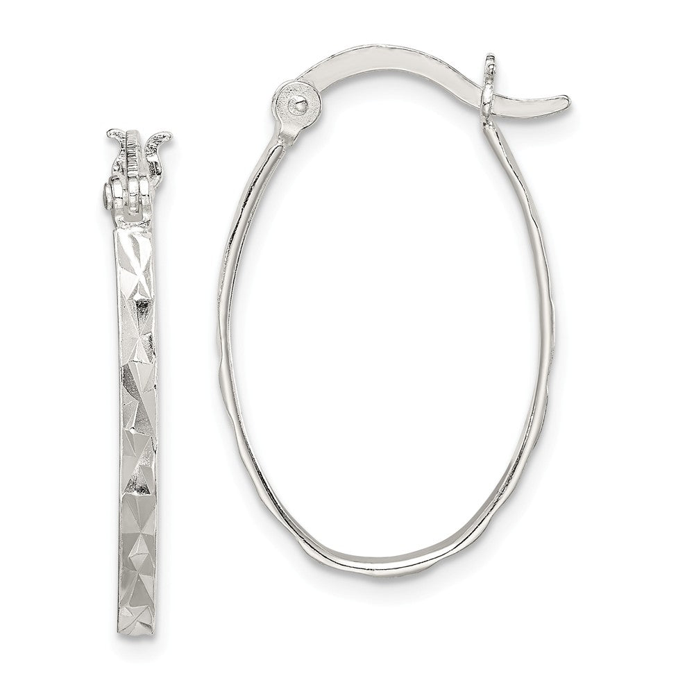 Stella Silver 925 Sterling Silver Polished & Textured Oval Hoop Earrings, 15mm x 2mm