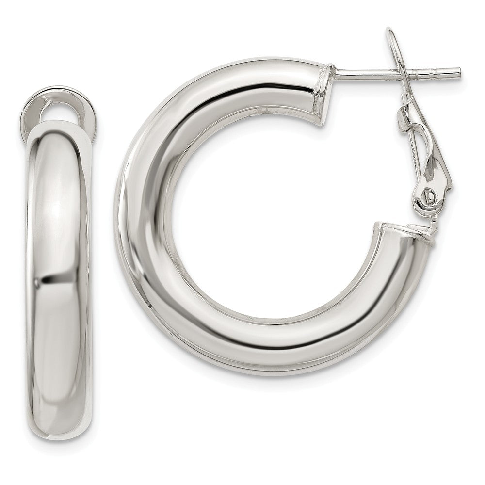 Stella Silver 925 Sterling Silver Omega Back Hoop Earrings, 15mm x 5mm