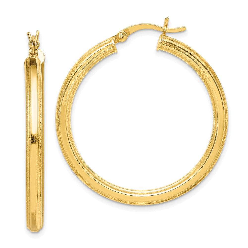 Stella Silver 925 Sterling Silver Gold-flashed 35mm Grooved Hoop Earrings, 29mm x 3mm