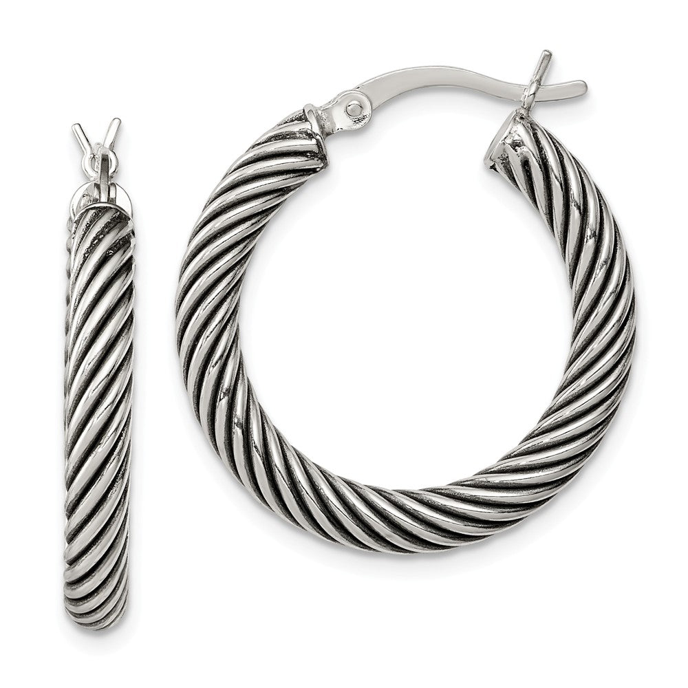 Stella Silver 925 Sterling Silver Antiqued Open Twist Hoop Earrings, 21mm x 4mm