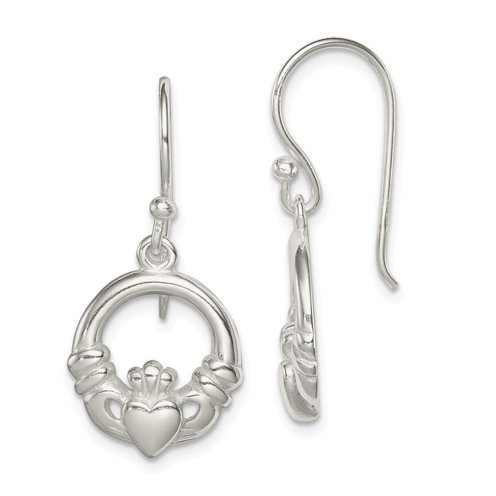 Stella Silver 925 Sterling Silver Claddagh Dangle Earrings, 29mm x 14mm