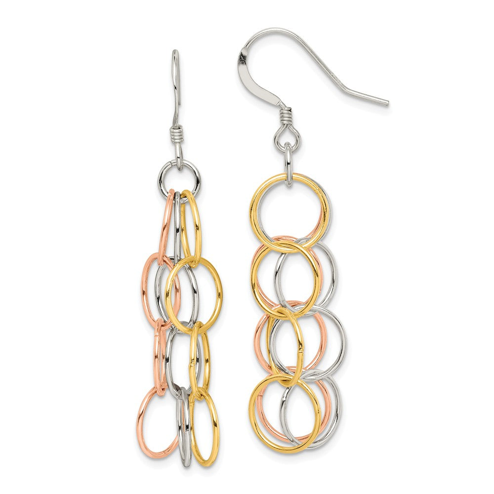 Stella Silver 925 Sterling Silver Tri-colored Vermeil Polished Dangle Earrings, 31mm x 6mm