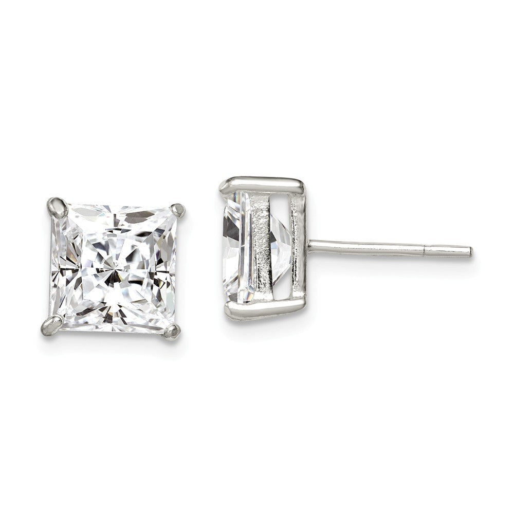 Stella Silver 925 Sterling Silver 8mm Square Cubic Zirconia ( CZ ) Basket Set Stud Earrings, 8mm x 8mm