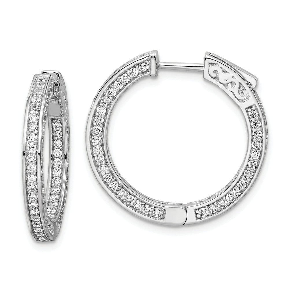 Stella Silver 925 Sterling Silver Cubic Zirconia ( CZ ) 200 Stones In and Out Round Hoop Earrings, 20mm x 20mm