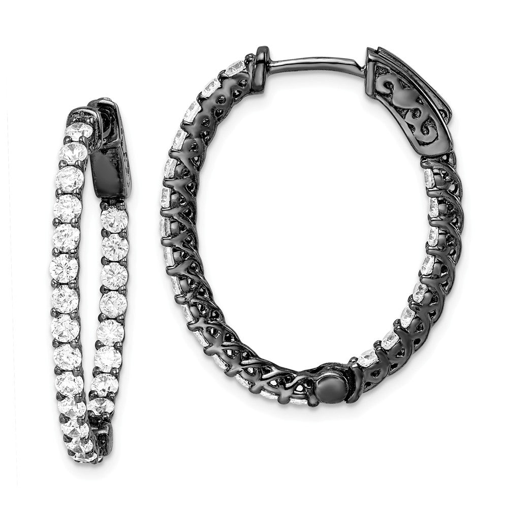 Stella Silver 925 Sterling Silver Black-plated In & Out Cubic Zirconia ( CZ ) Oval Hoop Earrings, 29.9mm x 24.04mm