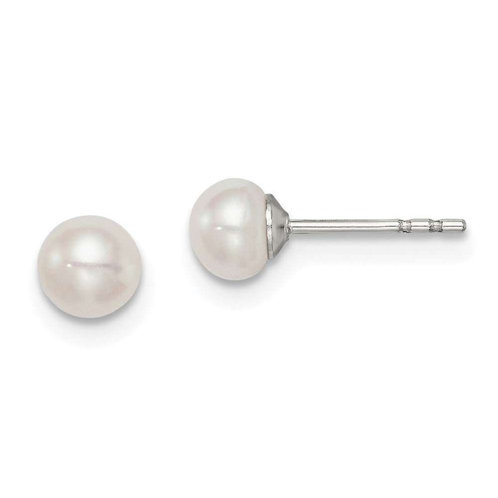 Stella Silver 925 Sterling Silver Rh-plated 4-5mm White Freshwater Cultured Button Pearl Stud Earring, 4 to 4.5mm x 4 to 5mm