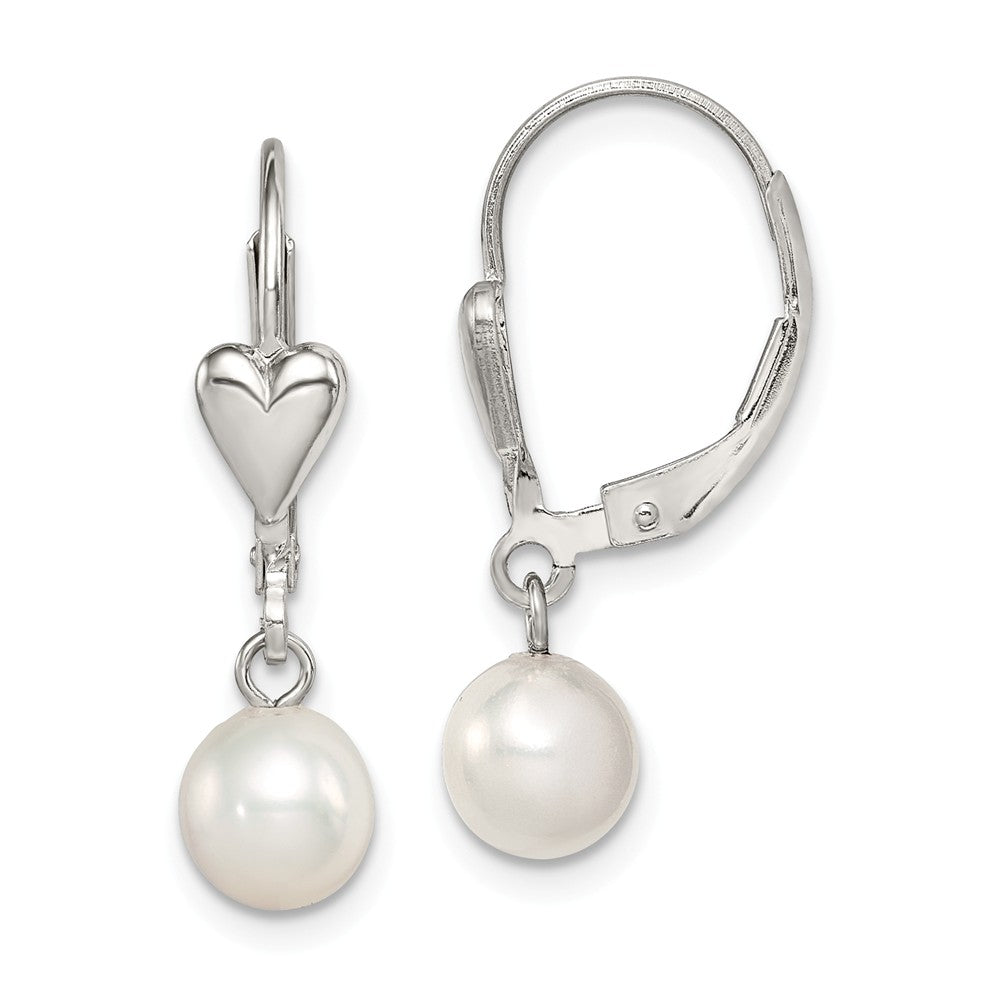 Stella Silver 925 Sterling Silver Rh-plated 6-7mm White Freshwater Cultured Pearl Leverback Earrings, 25mm x 6 to 6.5mm