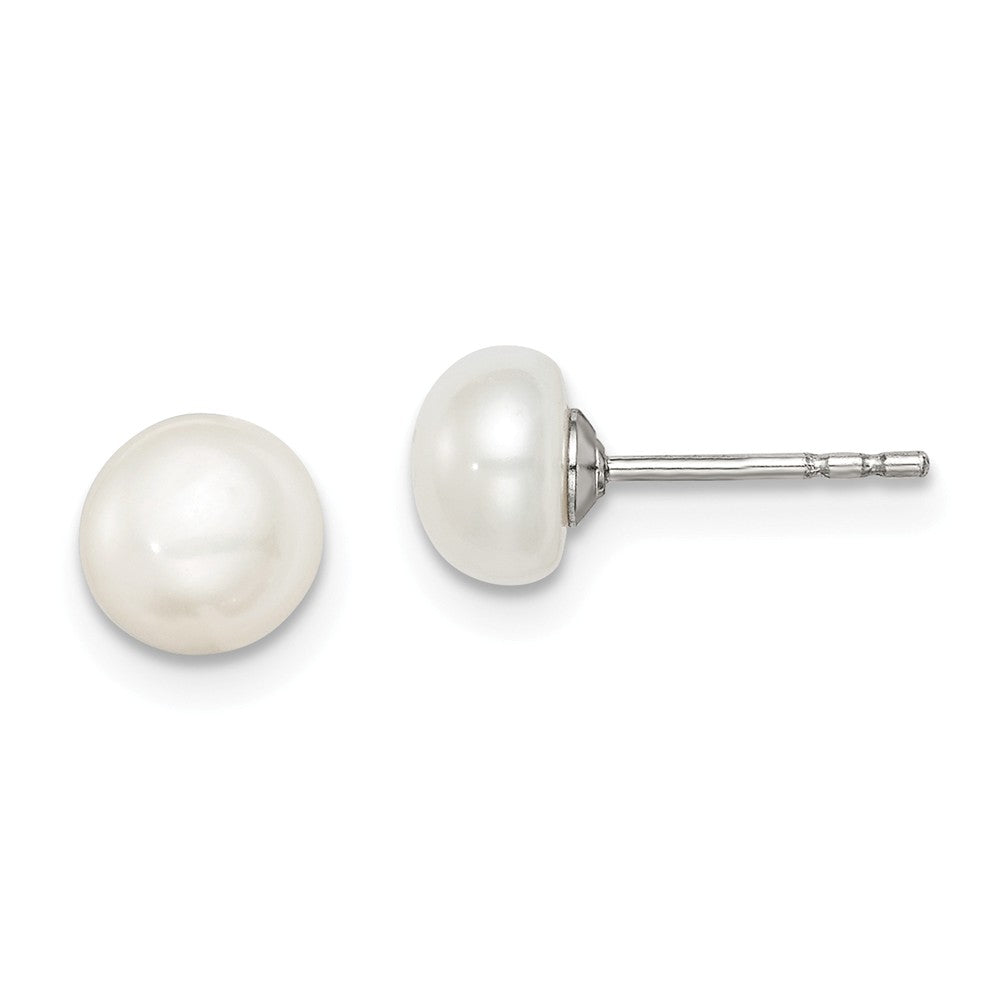 Stella Silver 925 Sterling Silver Rh-plated 6-7mm White Freshwater Cultured Button Pearl Stud Earring, 6 to 6.5mm x 6 to 7mm