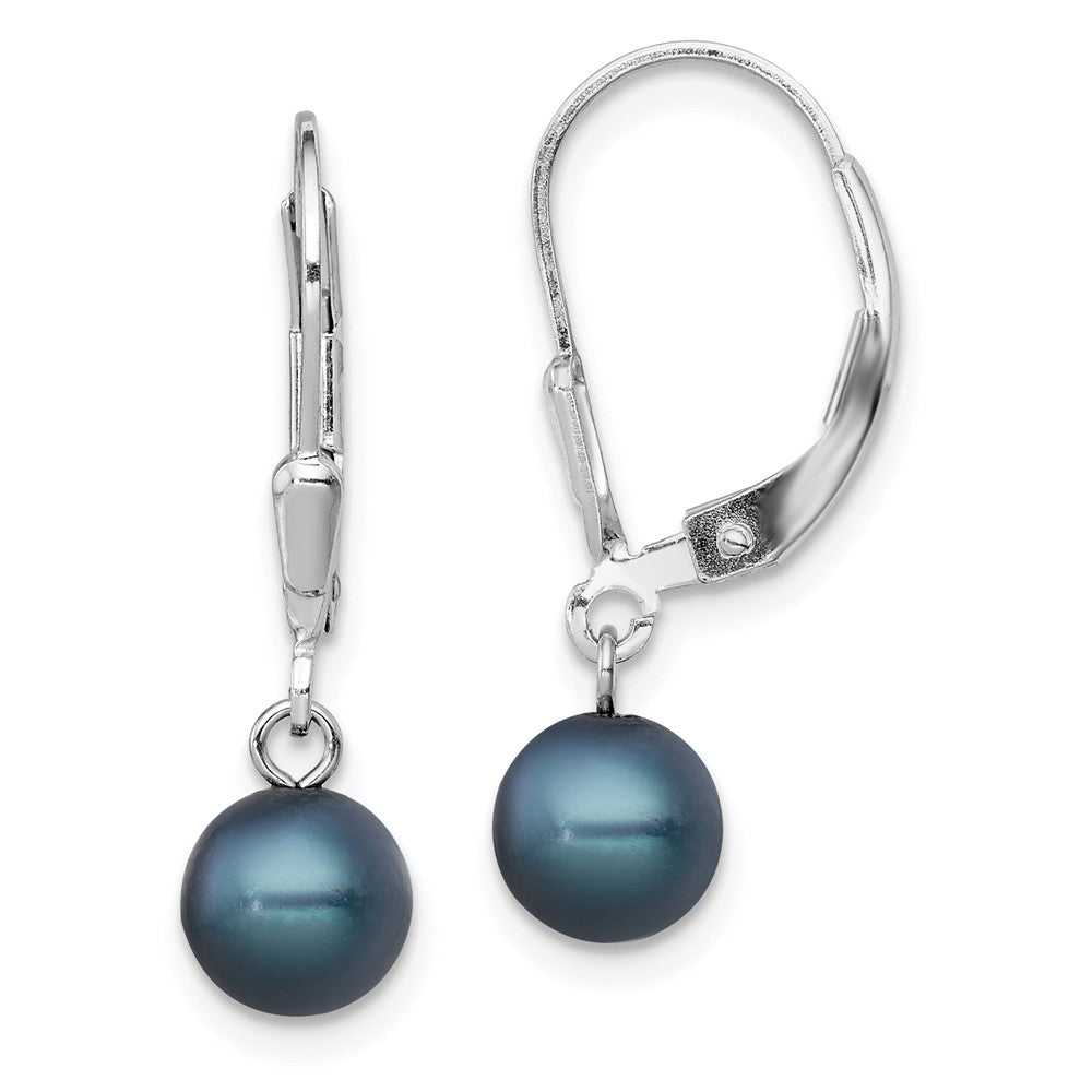 Stella Silver 925 Sterling Silver Rh-plated 6-7mm Black Freshwater Cultured Pearl Leverback Earrings, 24mm x 6 to 6.5mm