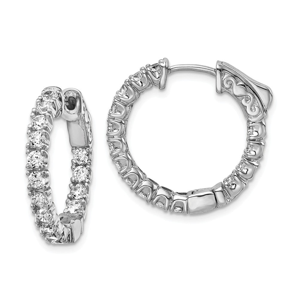 Stella Silver 925 Sterling Silver Rhodium-plated Cubic Zirconia ( CZ ) In and Out Hinged Hoop Earrings, 18mm x 19mm