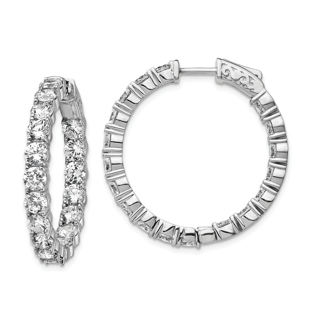 Stella Silver 925 Sterling Silver Rhodium-plated Cubic Zirconia ( CZ ) In and Out Hinged Hoop Earrings, 28mm x 28mm
