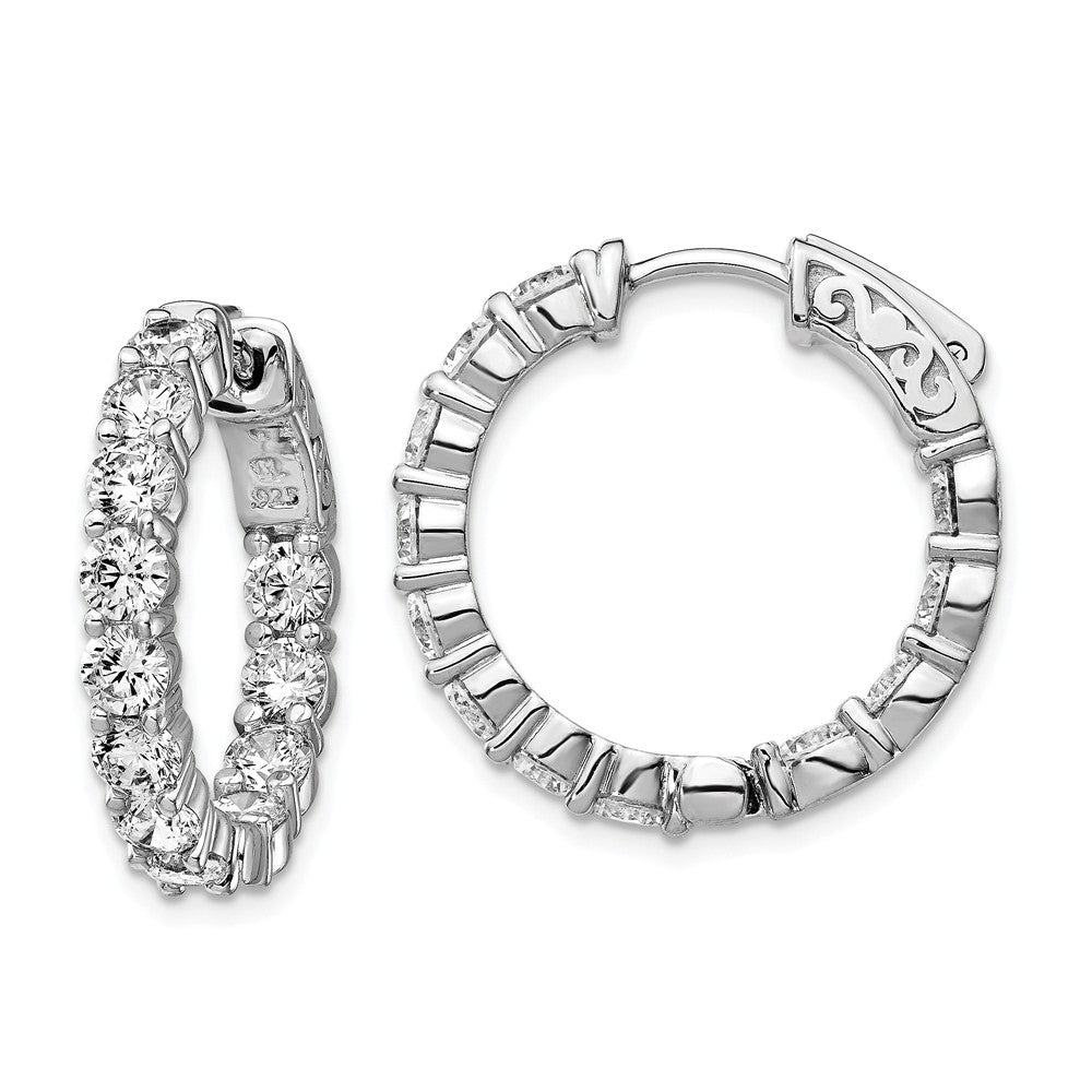 Stella Silver 925 Sterling Silver Rhodium-plated Cubic Zirconia ( CZ ) In and Out Hinged Hoop Earrings, 21mm x 22mm