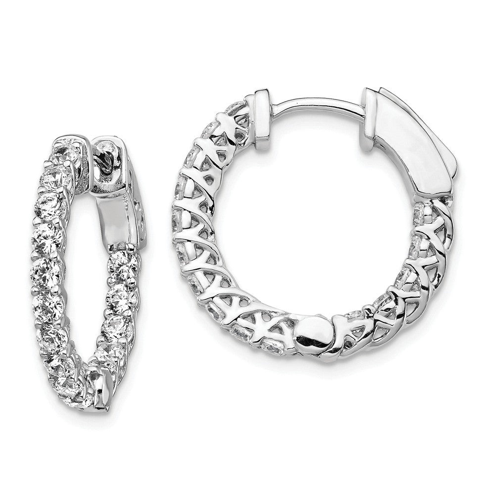 Stella Silver 925 Sterling Silver Rhodium-plated Cubic Zirconia ( CZ ) In and Out Hinged Hoop Earrings, 18mm x 19mm