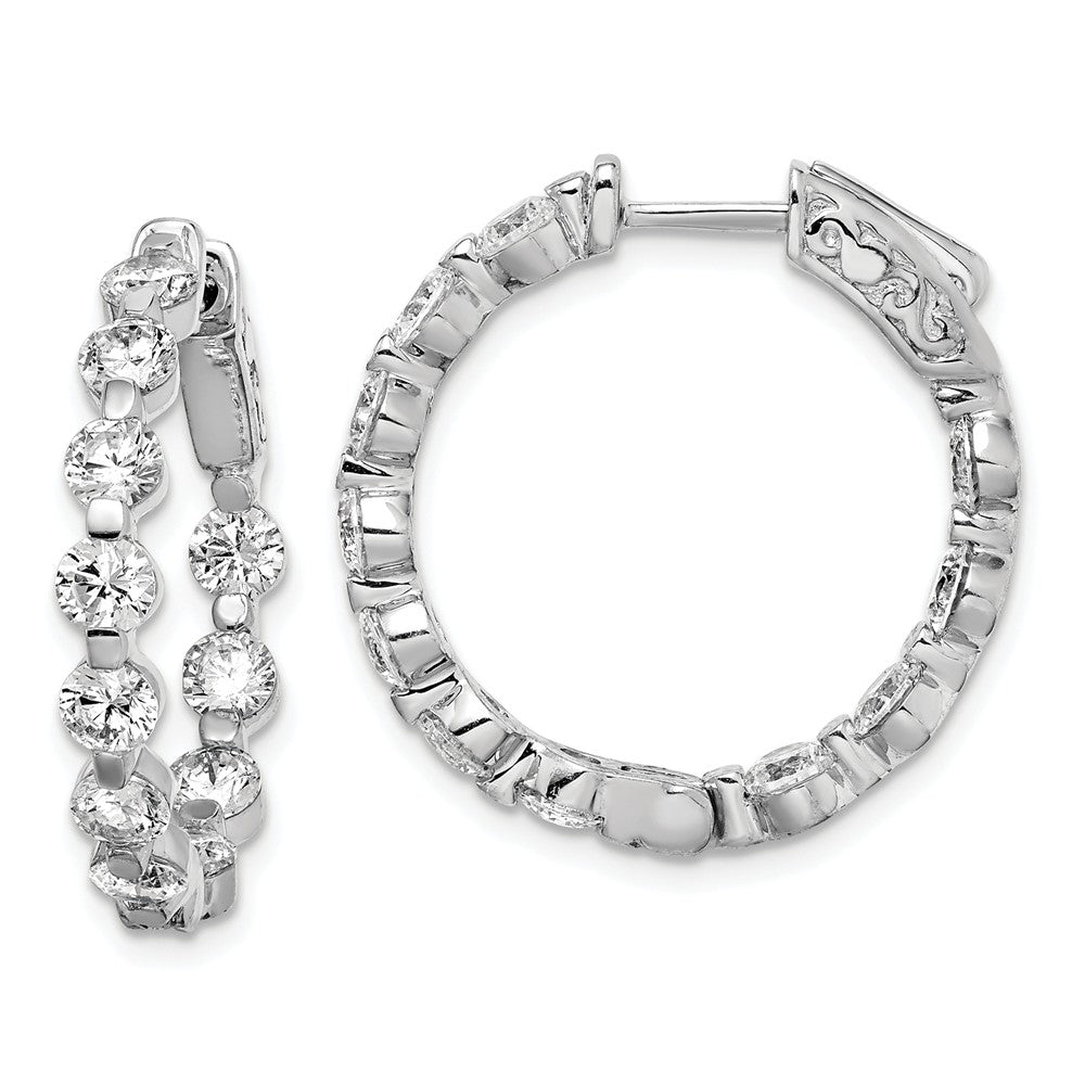 Stella Silver 925 Sterling Silver Rhodium-plated Cubic Zirconia ( CZ ) In and Out Hinged Hoop Earrings, 23mm x 24mm