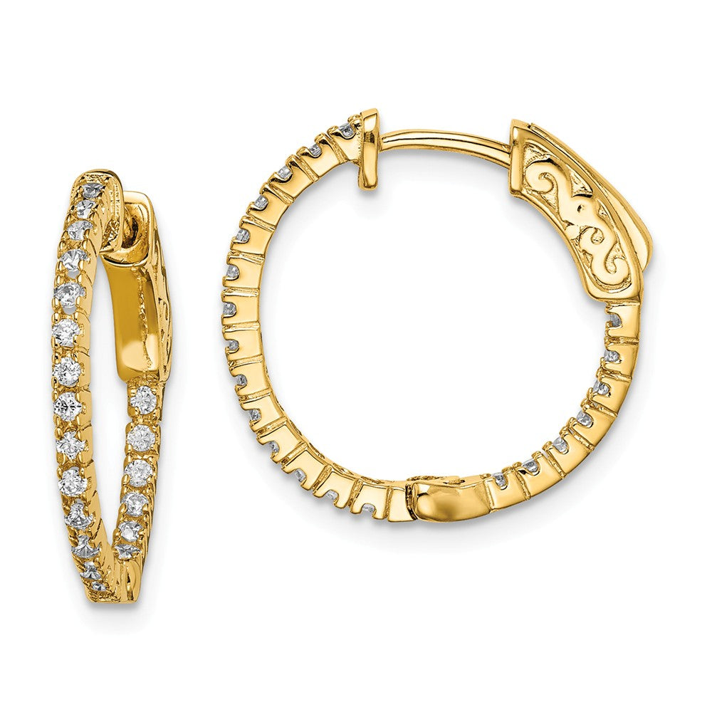 Stella Silver 925 Sterling Silver Gold-tone Cubic Zirconia ( CZ ) In & Out Round Hoop Earrings, 18.72mm x 19.1mm