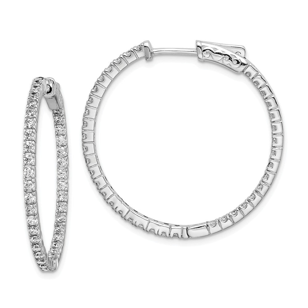 Stella Silver 925 Sterling Silver Rhodium-plated Cubic Zirconia ( CZ ) In and Out Hinged Hoop Earrings, 29mm x 30mm