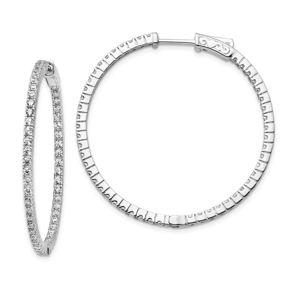 Stella Silver 925 Sterling Silver Rhodium-plated Cubic Zirconia ( CZ ) In and Out Hinged Hoop Earrings, 36mm x 37mm