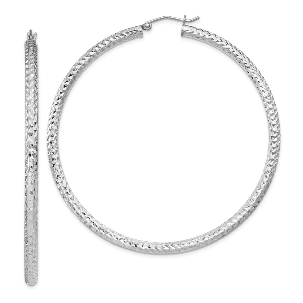 Stella Silver 925 Sterling Silver Rhodium-plated Diamond-Cut 3x60mm Hoop Earrings, 61mm x 61mm