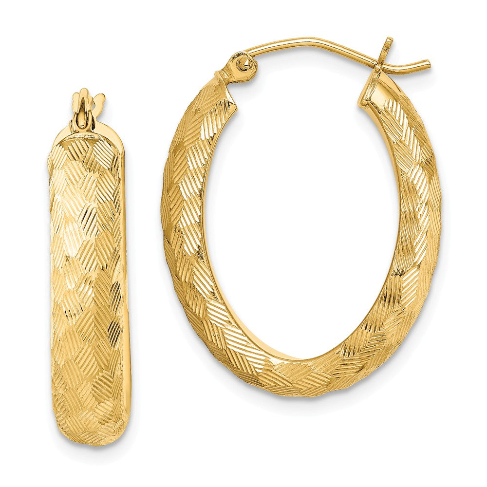 Stella Silver 925 Sterling Silver Gold Plated Textured Oval Hoop Earrings, 24mm x 20mm