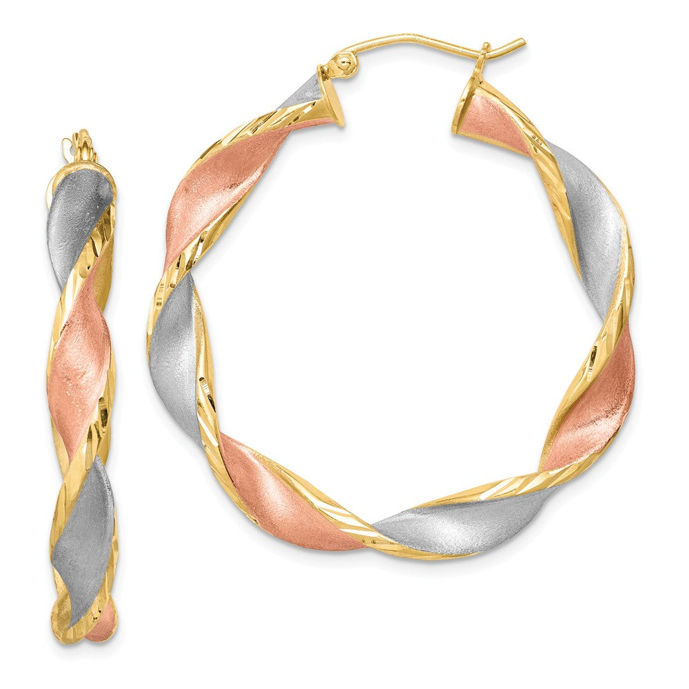 Stella Silver 925 Sterling Silver Rhodium-plated & Yellow Rose Vermeil Diamond-Cut Hoop Earrings, 37mm x 37mm