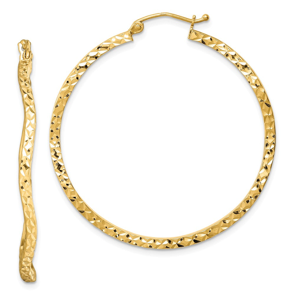 Stella Silver 925 Sterling Silver Gold Plated Diamond-cut Wavy Hoop Earrings, 41mm x 41mm