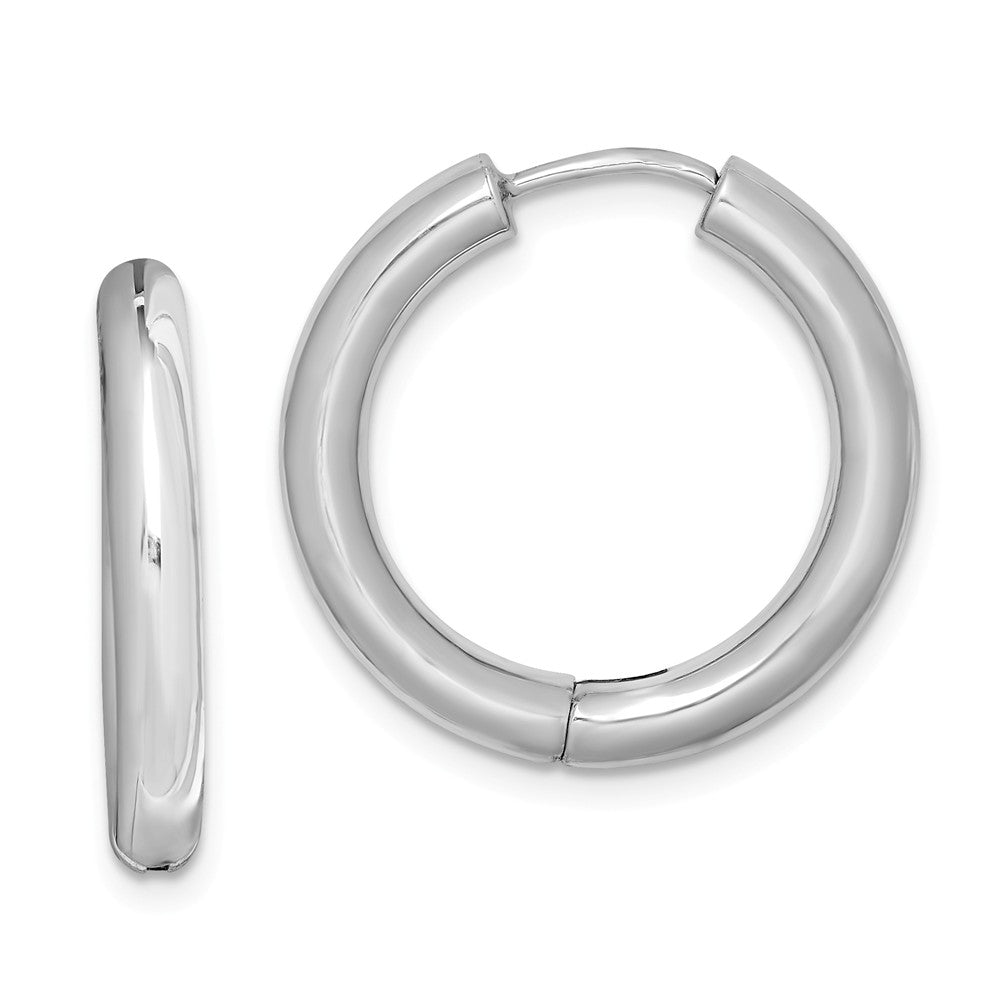 Stella Silver 925 Sterling Silver Rhodium Polished Hinged Hoop Earrings, 21mm x 20mm