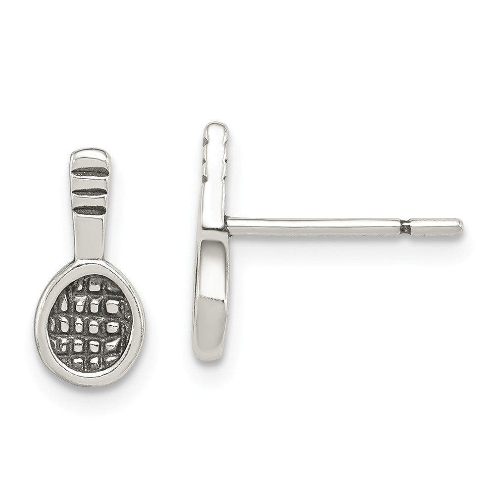 Stella Silver 925 Sterling Silver Antique Tennis Racquet Post Earrings, 10mm x 15mm