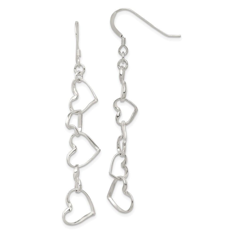 Stella Silver 925 Sterling Silver Heart Dangle Shepherd Hook Earrings, 53mm x 9mm