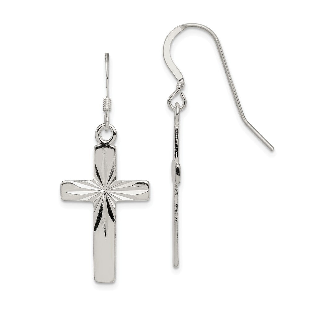 Stella Silver 925 Sterling Silver Cross Shepherd Hook Earrings, 38mm x 15mm