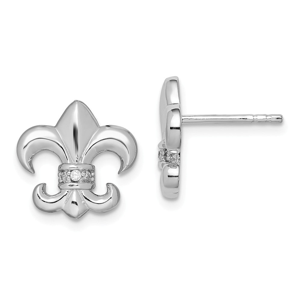 Stella Silver 925 Sterling Silver Rhodium-Plated Cubic Zirconia ( CZ ) Fleur de lis Post Earrings, 12mm x 13mm