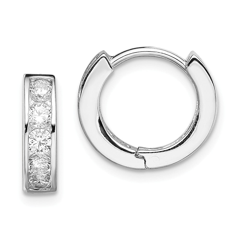 Stella Silver 925 Sterling Silver Rhodium-plated Cubic Zirconia ( CZ ) Hinged Hoop Earrings, 12mm x 13mm