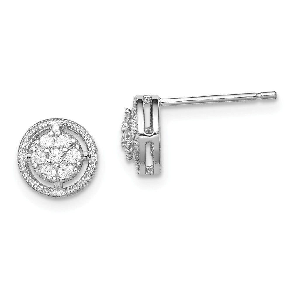 Stella Silver 925 Sterling Silver Rhodium-plated Cubic Zirconia ( CZ ) Round Post Earrings, 8mm x 8mm