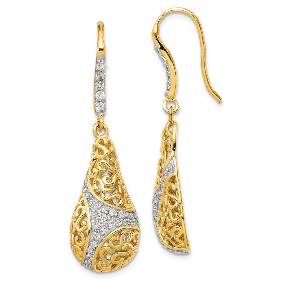 Stella Silver 925 Sterling Silver Gold Plated Cubic Zirconia ( CZ ) Teardrop Dangle Earrings, 48mm x 14mm