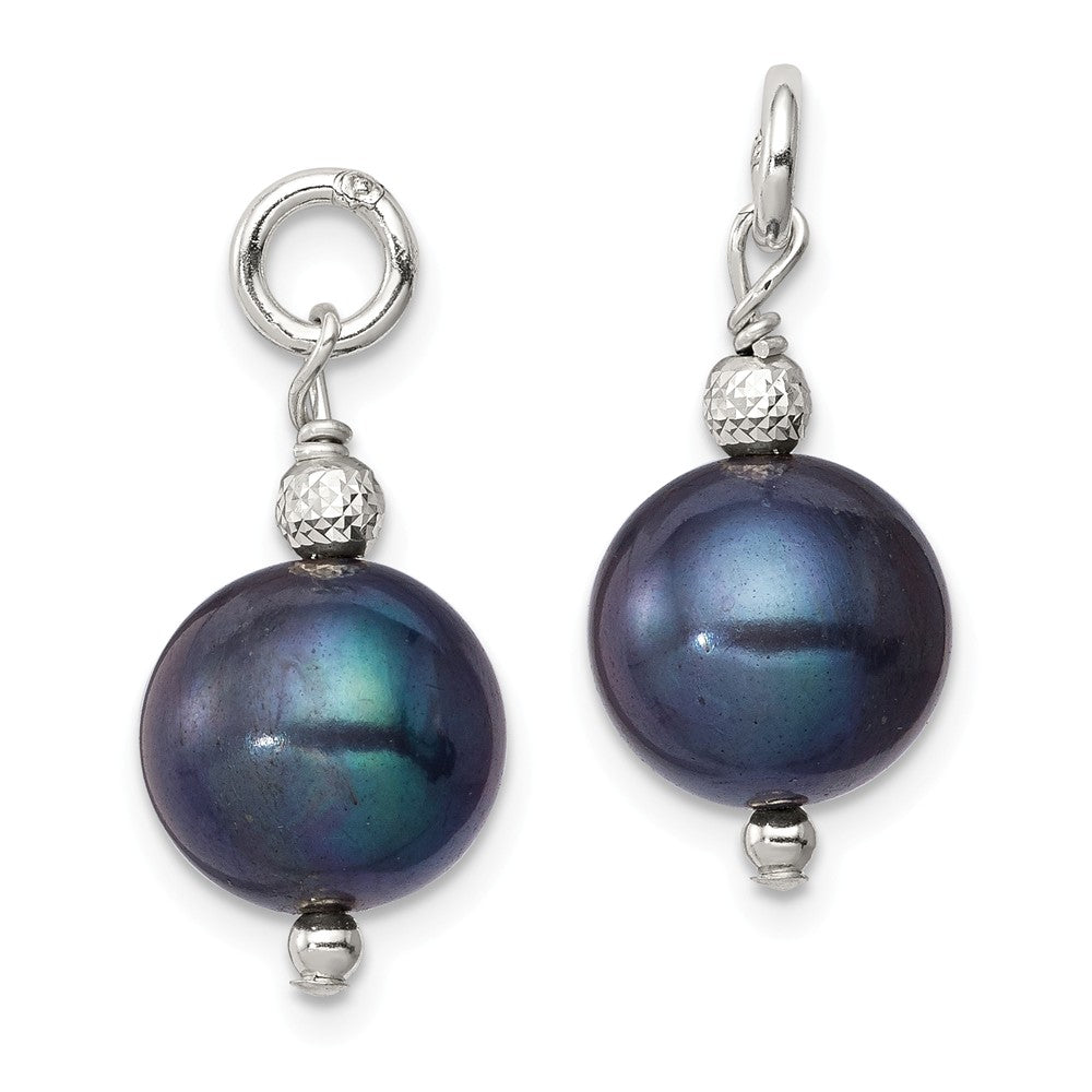 Stella Silver 925 Sterling Silver Freshwater Cultured Peacock Pearl and Bead Hoop Earring Enhancers, 19mm x 9 to 9.6mm