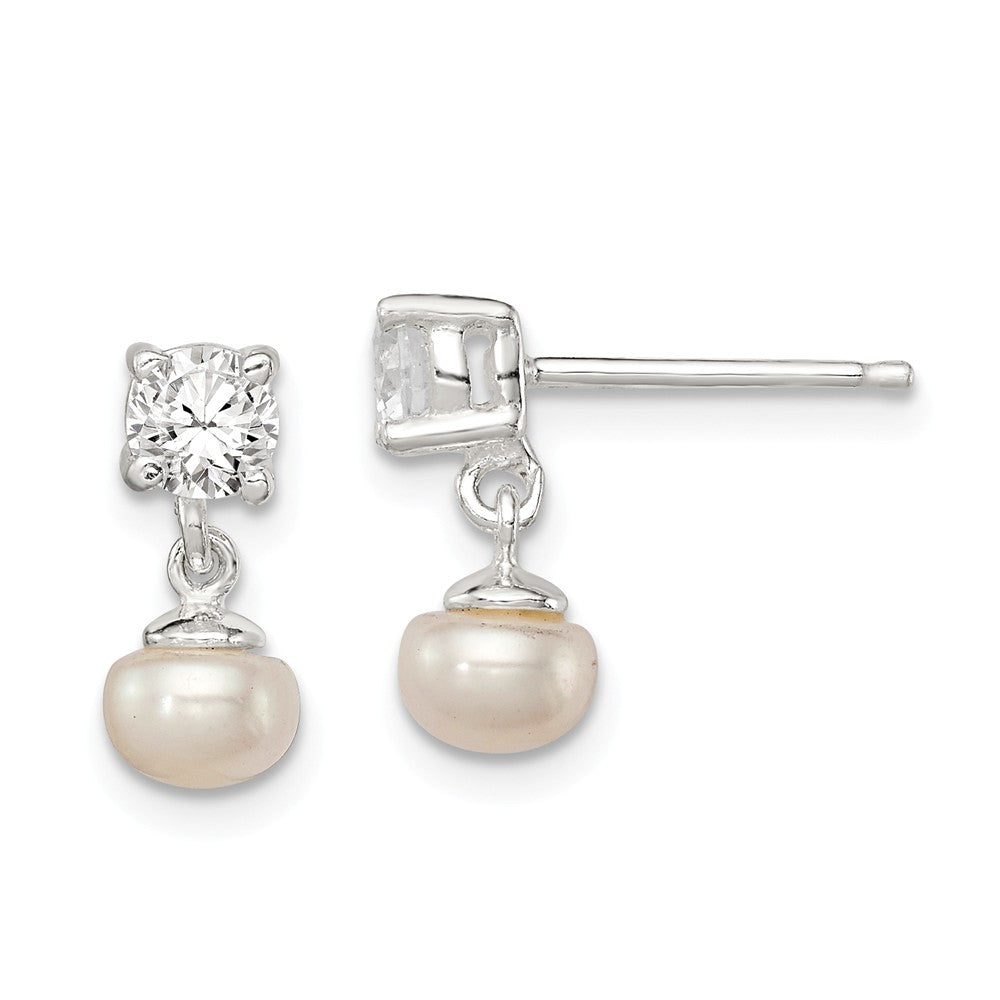 Stella Silver 925 Sterling Silver Freshwater Cultured Pearl with 4mm Cubic Zirconia ( CZ ) Post Earrings, 12mm x 5mm