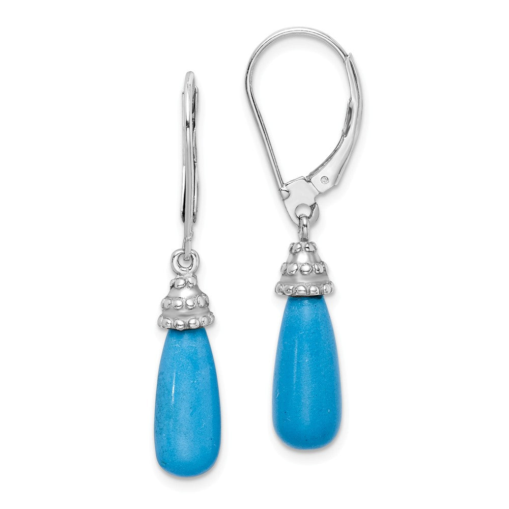 Stella Silver 925 Sterling Silver Rhodium-plated Turquoise Stone Dangle Earrings, 37mm x 6mm