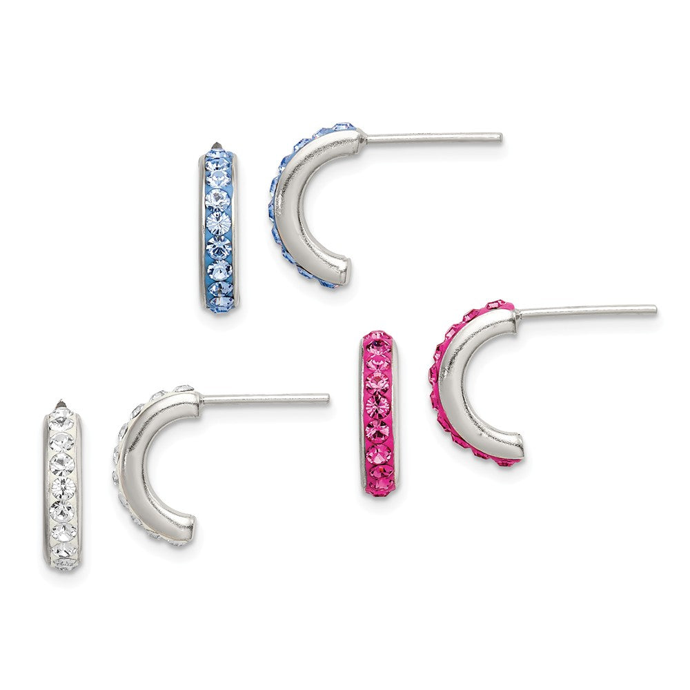 Stella Silver 925 Sterling Silver Stellux Crystals J Hoop 3pc Set Earrings, 10mm x 3mm