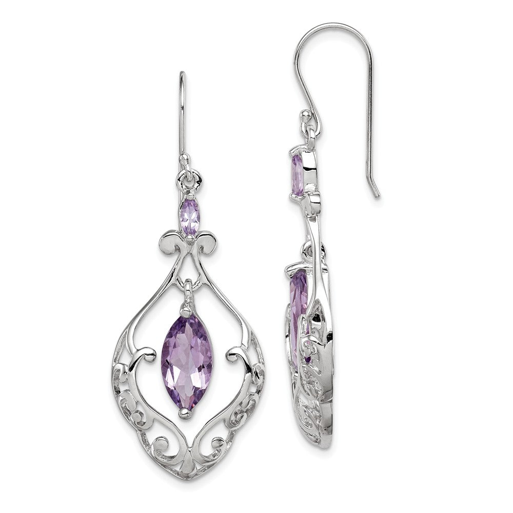 Stella Silver 925 Sterling Silver Amethyst Fancy Dangle Earrings, 48mm x 18mm