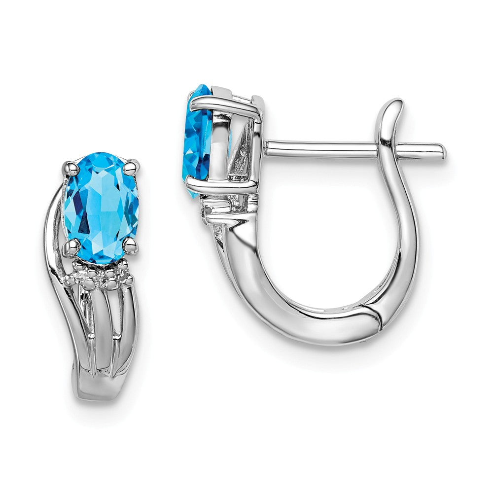 Stella Silver 925 Sterling Silver Rhodium-Plated Diamond Sky Blue Topaz Hinged Earrings, 13mm x 13mm