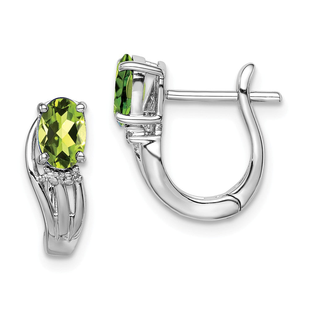 Stella Silver 925 Sterling Silver Rhodium-Plated Diamond Peridot Hinged Earrings, 13mm x 13mm