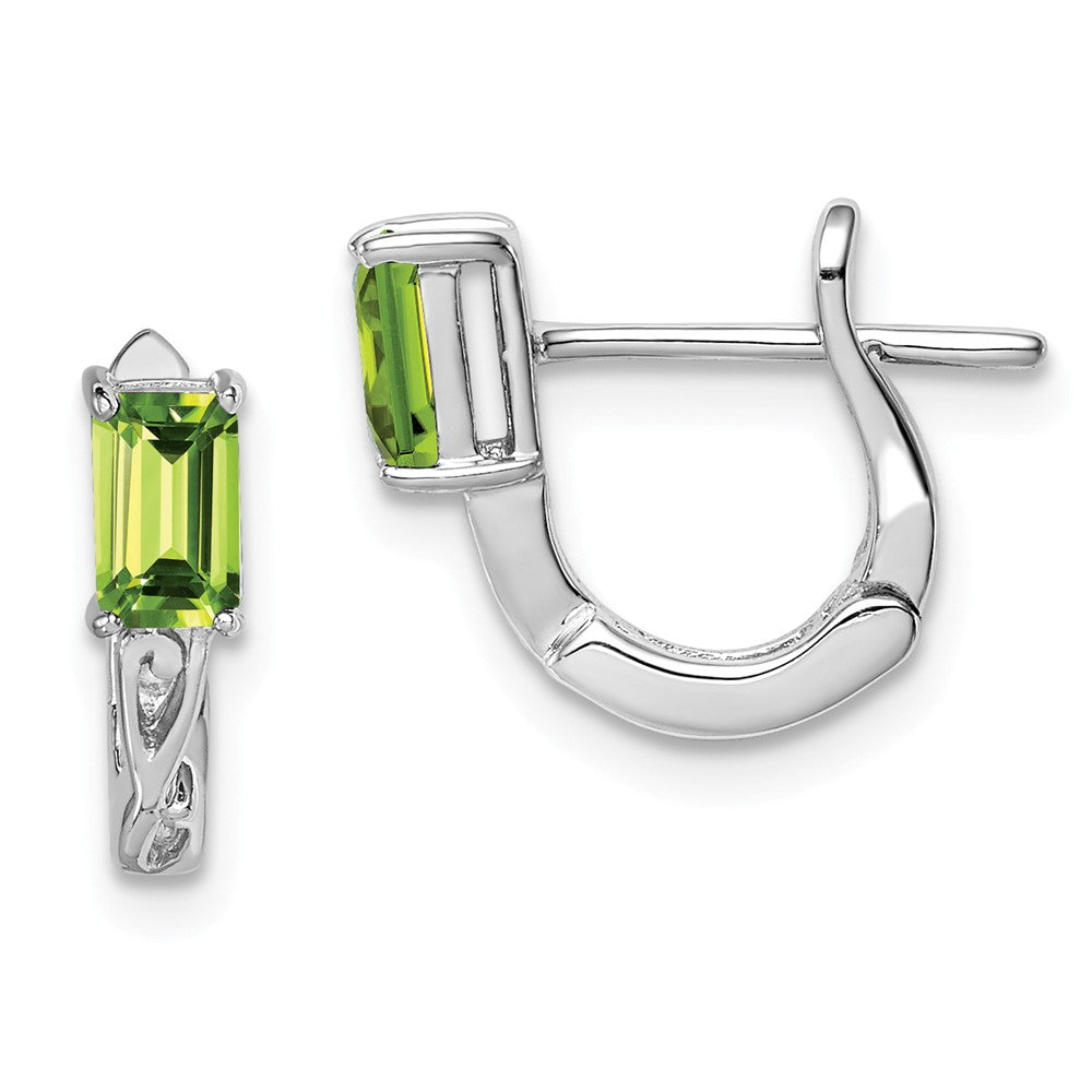 Stella Silver 925 Sterling Silver Rhodium-Plated Peridot Hinged Hoop Earrings, 12mm x 11mm