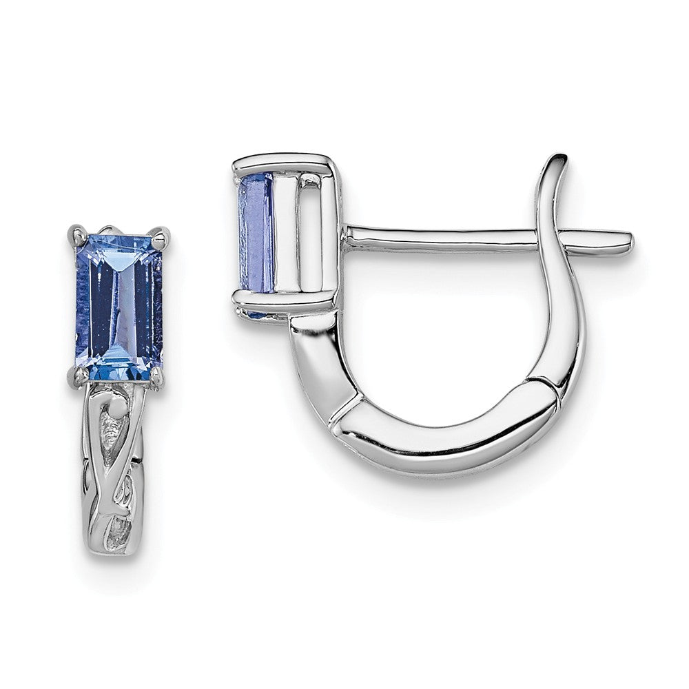 Stella Silver 925 Sterling Silver Rhodium-Plated Tanzanite Hinged Hoop Earrings, 12mm x 11mm